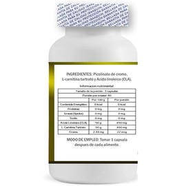 IsaaQuim | Picolinato de Cromo con L-Carnitina y Ácido Linoleico (CLA) | 120 Cápsulas de 400 mg | Porción: 3 cápsulas – 450 mg de CLA + 450 mg de L-Carnitina + 22 mcg de Cromo