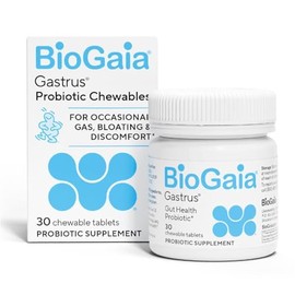 BioGaia Gastrus Chewable Tablets, Adult Probiotic Supplement for Stomach Discomfort, Constipation, Gas, Bloating, Regularity, Non-GMO, 30 Tablets, 1 P