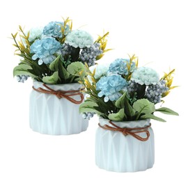 YACVRLT 2 PCS Mini Hygrangea Artificial Flowers in Vase, Small Centerpiece Table Decorations - Fake Plant in Vase, Faux Hydrangea Flower Decor for Home, Wedding, Office and Party