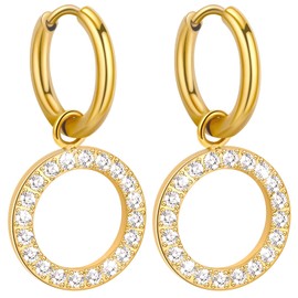 Earrings Hanging Gold/Silver/Rose Gold, Hypoallergenic Earrings Women's Gold Hoop Earrings with Pendant, Hoop Earrings Gold Waterproof Golden Earrings Women's 1.4 cm Diameter Earrings Gifts for Women