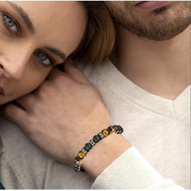 WDong Gifts for men, mens gifts bracelets with Tiger Eye and Black Matte Stone for husband boyfriend, perfect Gifts for him on Anniversary, Birthday, Christmas, Valentines Day (To Husband)