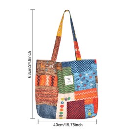 Marjoramy Cotton Fabric Bag, Printed Shoulder Bag with Handles, Large Shopping Bag (W 43 x H 36 x D 10 cm), Women's Canvas Fabric, Waterproof Bag, for Everyday, Travel & Shopping