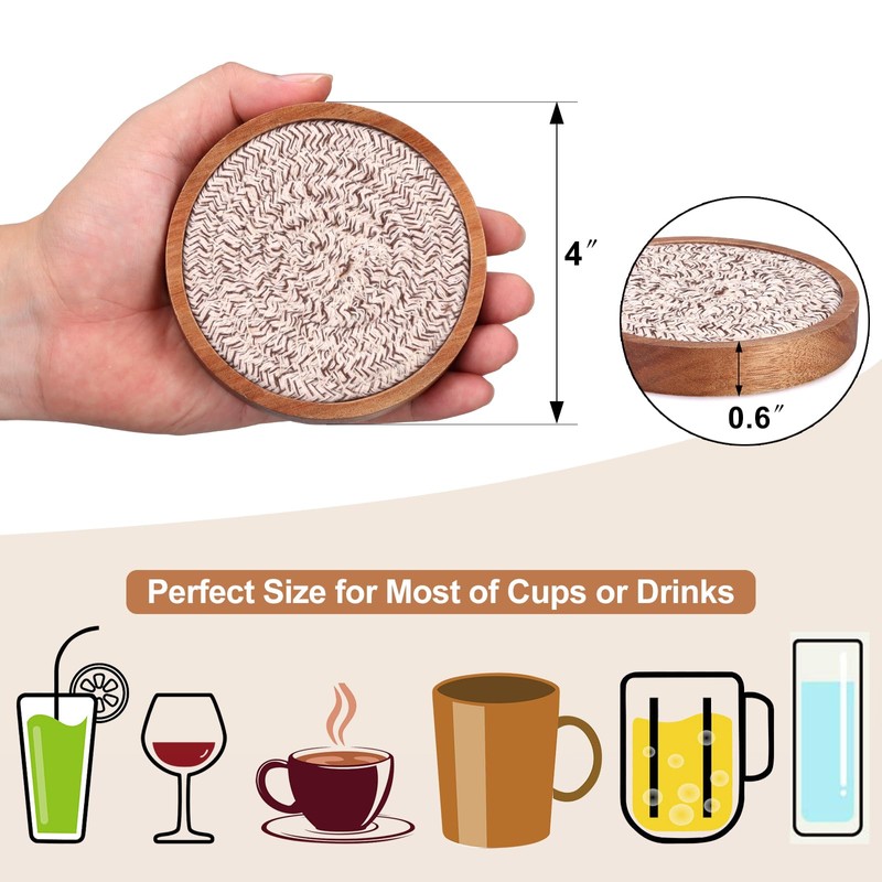 Best Absorbent Wooden Coasters Set of 5 Mixed Brown Woven