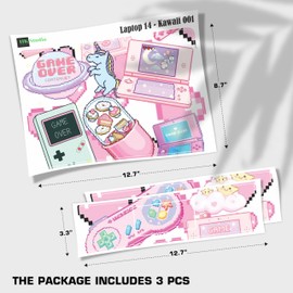 Laptop Skin Decal HP 14" - Kawaii Pixel Laptop Cover Sticker No Cutting Required, No Bubble, Waterproof, Scratch Resistant - Including Wide Screen and Wrist Pad