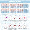 AEGYPIUS Blue Press-On Nails, 24 Pcs Long, Flower Design, ABS