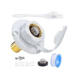 STMOUTUO RV City Water Inlet with Check Valve - 3/4" NH Female to 1/2" NPT Male Brass Flange | Optional Hose Elbow | Lead-Free, Dust Plug Included | Camper/Trailer/Marine Water Hookup.