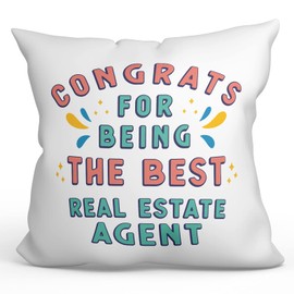 MUGFFINS REAL ESTATE AGENT Cushion Padding included - in English - Congrats for being the best - Funny gift - Pillow: cover and filling 15.7x15.7 inches
