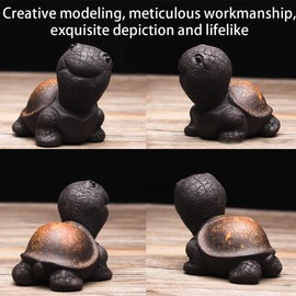 EAEDMY Purple Sand Tea Pet Angry Cat Bat Tortoise Puppy Figurine, Cute Kungfu Tea Pet Gift for Tea Lover Friend, Tea Table Desk Tearoom Home Decoration Ornament (1.Smiling Turtle)