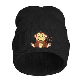 FUNCOOLCY Funny Monkey Embroidery Beanie Hat,Winter Warm Knit Cuffed Skull Cap for Men Women