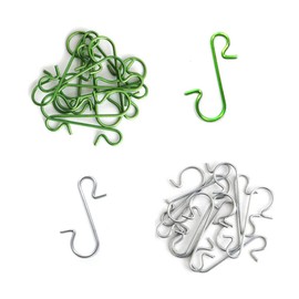 WYAN Pack of 150 Christmas Decoration Hooks, Mini Stainless Steel Hooks for Hanging Xmas Tree Decoration, Xmas Party Decoration (50 Pieces Silver + 100 Pieces Green)