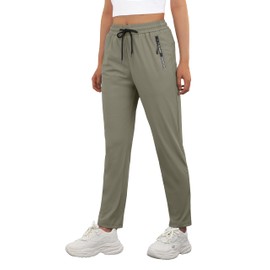 IWOLLENCE Women's Comfy Fit Travel Hiking Pants Elastic Waist Drawstring Seniors Stretchactive Quick Dry Pant Glide Athleta Jogging Athleisure Trousers with Zipper Pockets Khaki, S