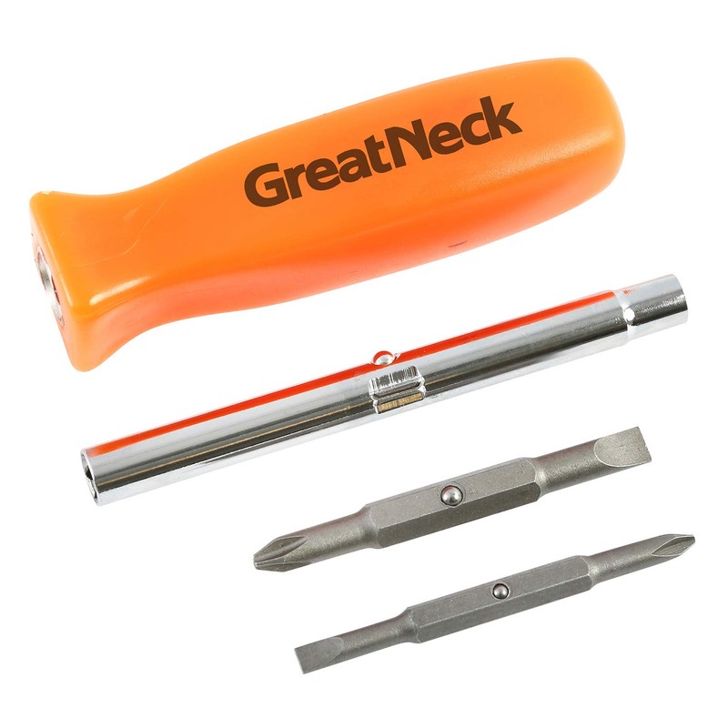 GreatNeck SD4BC 6-in-1 Screwdriver Multi Tool, 2 Flat Head Bits,