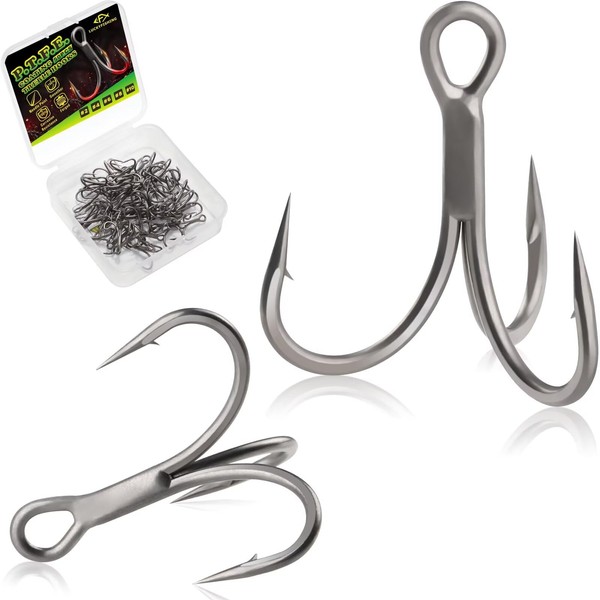 LUCKYFISHING Fishing Treble Fishing Hooks PTFE Coating 50PCS Triple Hooks