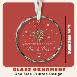 Our First Christmas Married 2024 - Wedding Gifts - Mr and Mrs Gifts - Wedding Gifts for Couples 2024, Wedding Gifts for Bride - Future Mr and Mrs Gifts, Bridal Shower Gifts - Glass Married Ornament
