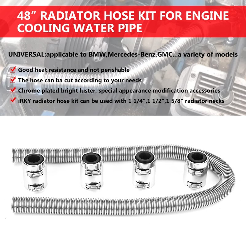 iRKY 48" Flexible Radiator Hose Stainless Steel Universal Water Hoses