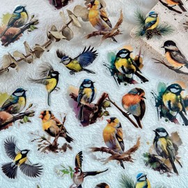 Vintage Bird Design Stickers, 30pcs/set Decorative Bird Stickers for Scrapbooking & Journals, DIY Sticker for Stationery Computer Water Bottle:_Green-backed Tit_30pcs/set