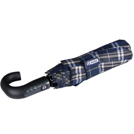 iX-brella Men's Pocket Umbrella Open-Close Automatic Round Hook Handle, Carbon look check blue