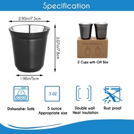 Easyworkz Juego de tazas de espresso de acero inoxidable con aislamiento de doble pared, 150 ml