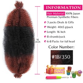 Springy Afro Twist Hair 16 Inch 3 Packs, Afro Twist Hair Pre Fluffed Spring Twist Hair Pre Separated Wrapping Hair for Soft Locs Hair Extensions (16 Inch (Pack of 3), 1B/350#)