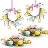 XunYee 4 Pcs Easter Candle Wreath Artificial Easter Egg Candleholder