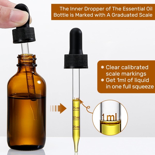 AOZITA 2 oz Dark Amber Glass Dropper Bottles with Measurement