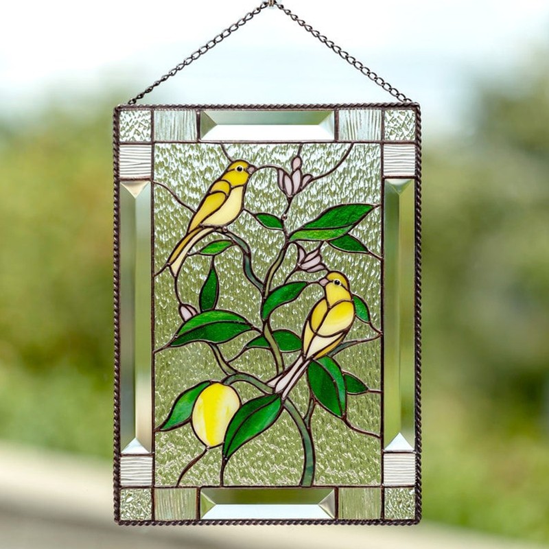Cardinal Stained Window Panel Glass Window Hanging For Wall Decoration