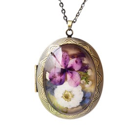 THSOGO Vintage Photo Locket Necklace Handmade Pressed Flower Locket Necklace for Women Girl (Pansy)