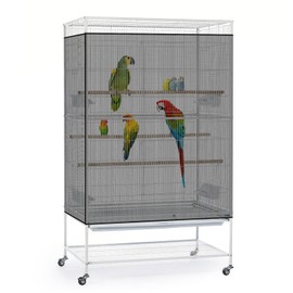 Bissap Bird Cage Seed Catcher, 90-118‘’ Universal Birdcage Net Nylon 31.8'' H Adjustable Elastic Band Stretchy Skirts Mesh Cover for Parrot Cage Seed Guard (Not Include Birdcage)- Black