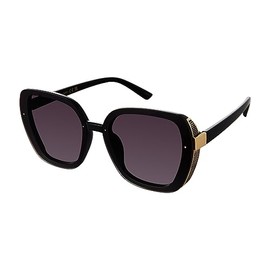 TAHARI Women's TH893 Geometric 100% UV400 Protective Cat Eye Sunglasses. Elegant Gifts for Her, 64 mm, Black