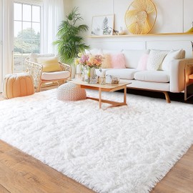 Quntue Large Area Rugs 9x12 Living Room, Ultra Fluffy Fuzzy Shag White Rug for Bedroom, Modern Plush Soft High Pile Upgrade Non-Slip Carpet for Kids Girls and Boys, Dorms, Home Decor Aesthetic