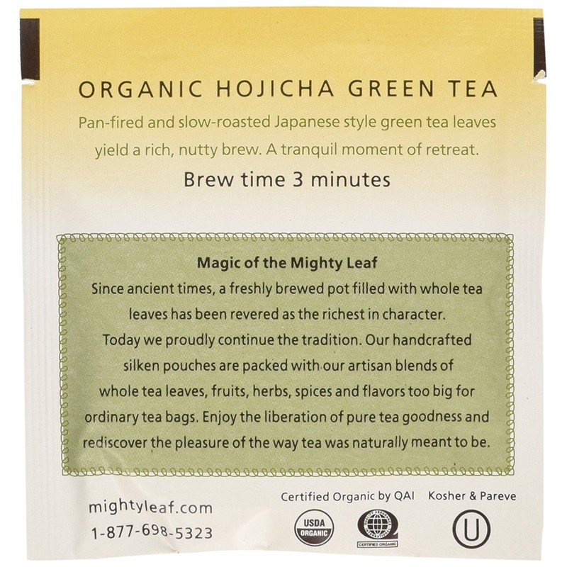 Mighty Leaf Organic Hojicha Green Tea – 100 Count Foil-Wrapped