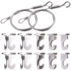 GLARKS 12Pcs 2 Inch Drop Ceiling Hooks with Hanging Wire Set, 10 Pack Ceiling Hangers and 2Pcs Adjustable Stainless Steel Wire with Loop and Hook for Hanging Plants, Lights, Decorations up to 20 lbs