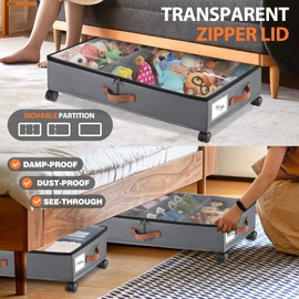 2Pack Under Bed Storage with Wheels, Upgrade Foldable Underbed Storage Containers Organizers Bins, Under Bed Shoe Storage Organizer for Clothes Shoes Blankets Sweater (Grey)