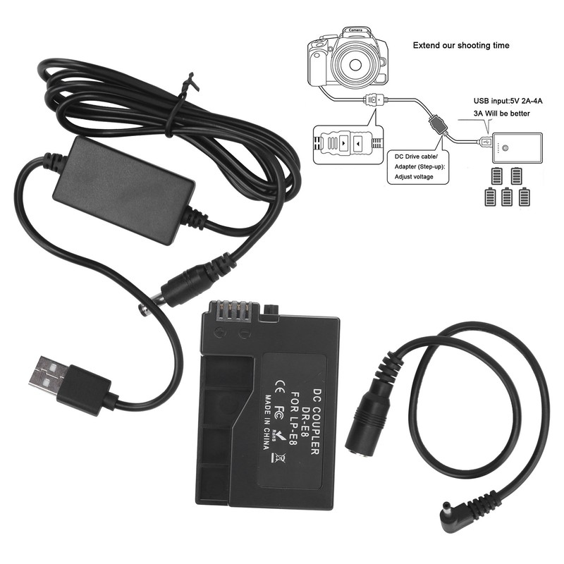 LPE8 Dummy Battery DC Coupler Power Adapter with USB Drive