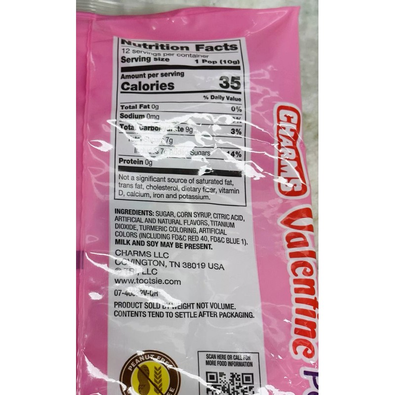 Charms 3 Flavors. Classroom Friendly 12 Valentine Pops. Glutten/Peanut Free.4.23