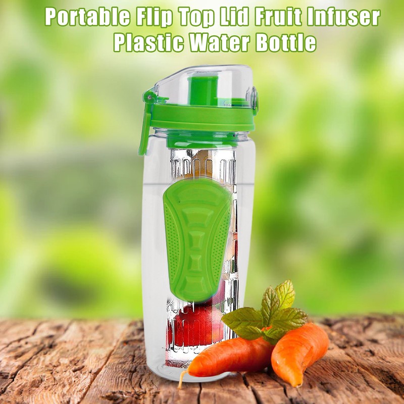Fruit Infuser Water Bottle Anti Slip Grip Flip Top Lid