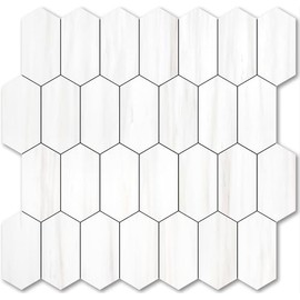 Vamos Tile Long Hexagon Peel and Stick Backsplash Tile - 10 Sheets Stick on Backsplash for Kitchen and Bathroom 12.4 x 12 Inch Dolomite Marble Look PVC Self Adhesive Mosaic Wall Tiles