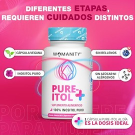Inositol Cápsulas 500mg Ingredientes Naturales Myo Puro Suplemento Rellenos Alérgenos Formulado Por Doctoras Vegano Garantía Womanity Prueba Hasta