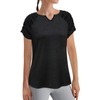 Vldnery V Neck T-Shirts for Women Pleated Short Sleeve Casual