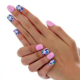 GLAMERMAID Press on Nails Squoval,UV Pink False Nails with Cute Design,Gel Glue on Nails Reusable Full Cover Manicure Set for Women