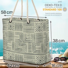 VOID Africa Tribal Beige Ethnic Pattern Beach Bag Shopper 58 x 38 x 16 cm 23L XXL Shopping Bag Travel Bag Beach Bag, multicoloured
