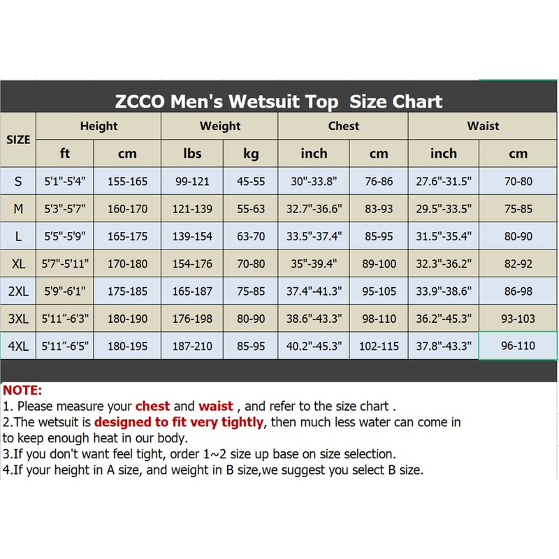 ZCCO Men's 3 mm Wetsuit with Zip Front, Long Sleeves,