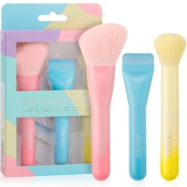 Docolor Set de Brochas 3PZ para Base, Polvo y Rubor, Cerdas Premium para Aplicar y Difuminar Base, Bronceador, Veganas y Libre de Crueldad            