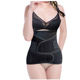 SHYL~JIER Postpartum Belly Wrap 3 in 1 Post Partum Support Recovery - Belly/Waist/Pelvis Belt for Women Body Shaper Tummy Bandit Waist Shapewear Girdle (Medium, Black)