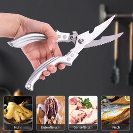 Poultry Scissors Stainless Steel Chicken Scissors Meat Scissors Modern Kitchen Scissors Fish Scissors Silver Household Scissors Metal Handle Bone Scissors with Bottle Opener Scissors Kitchen Scraping