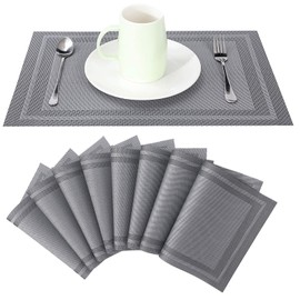 Placemats Set Heat Insulation Stain Resistant Placemats for Dining Table Washable Woven Vinyl Placemat Kitchen Table Mats (8, Grey)