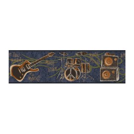 York Wallcoverings Friends Forever JE3640B Rock N' Roll Pre-Pasted Wallpaper Border, Navy