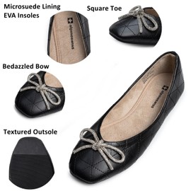 Alpine Swiss Myla Womens Ballet Flats Square Toe Rhinestone Bow Dressy Slip On Shoes Black 9 M US