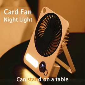 Portable Desktop fan, ultra-thin foldable wall-mounted with night light, ultra-quiet, 3-speed adjustable strong wind USB personal fan, suitable for office, home, travel and camping (White)