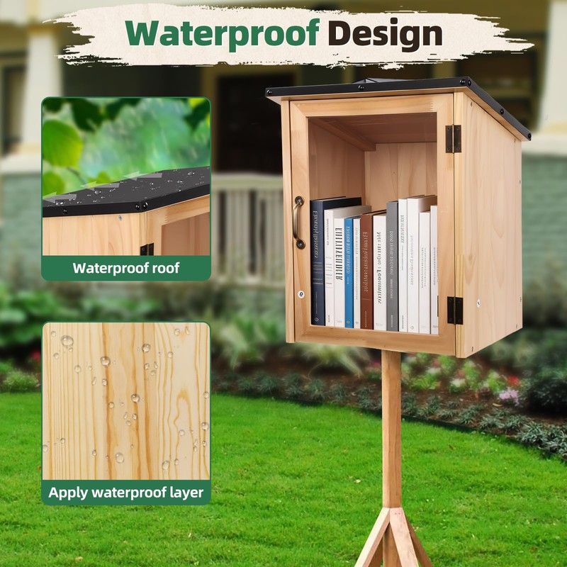 Little Free Library Box Outdoor, DIY Wooden Book Box with